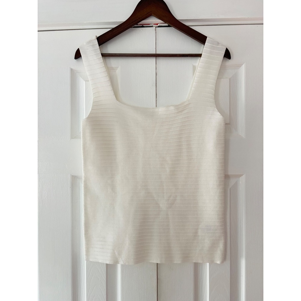 White‎ Ribbed Square Neck Tank Top Knit Sleeveless Viscose Size XL